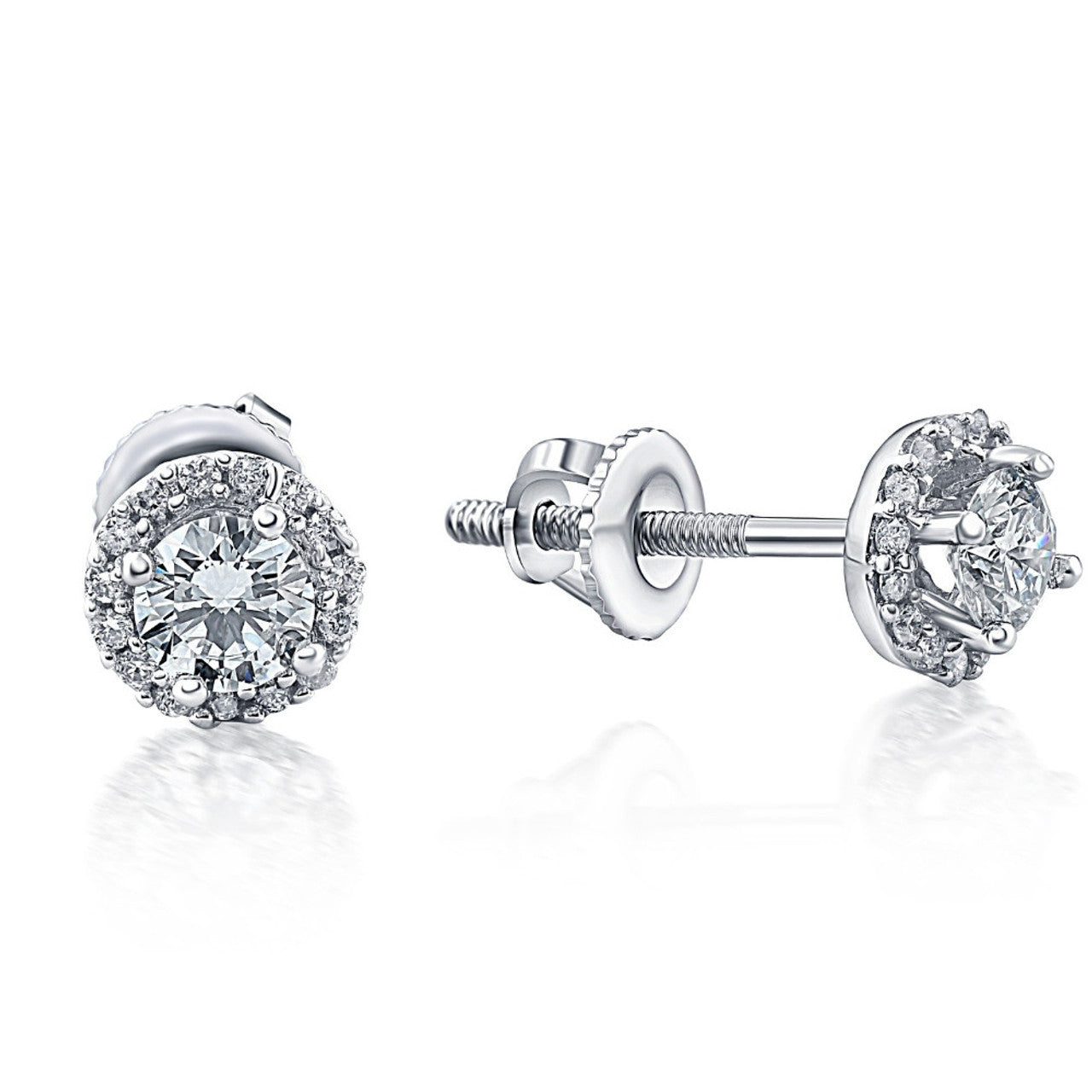 Natural Diamond Halo Stud Earrings - 10K White Gold