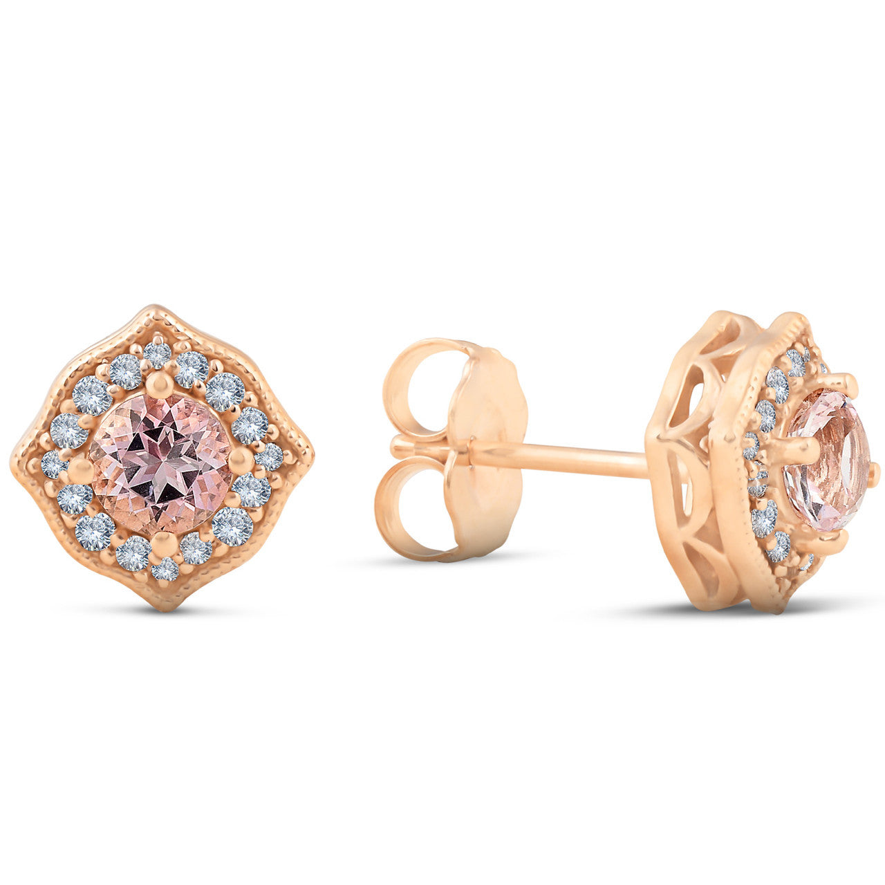 Center Pink Topaz Diamond Halo - 14K Rose Gold