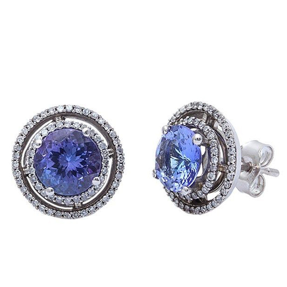 Tanzanite & Diamond Earrings – 14K White Gold
