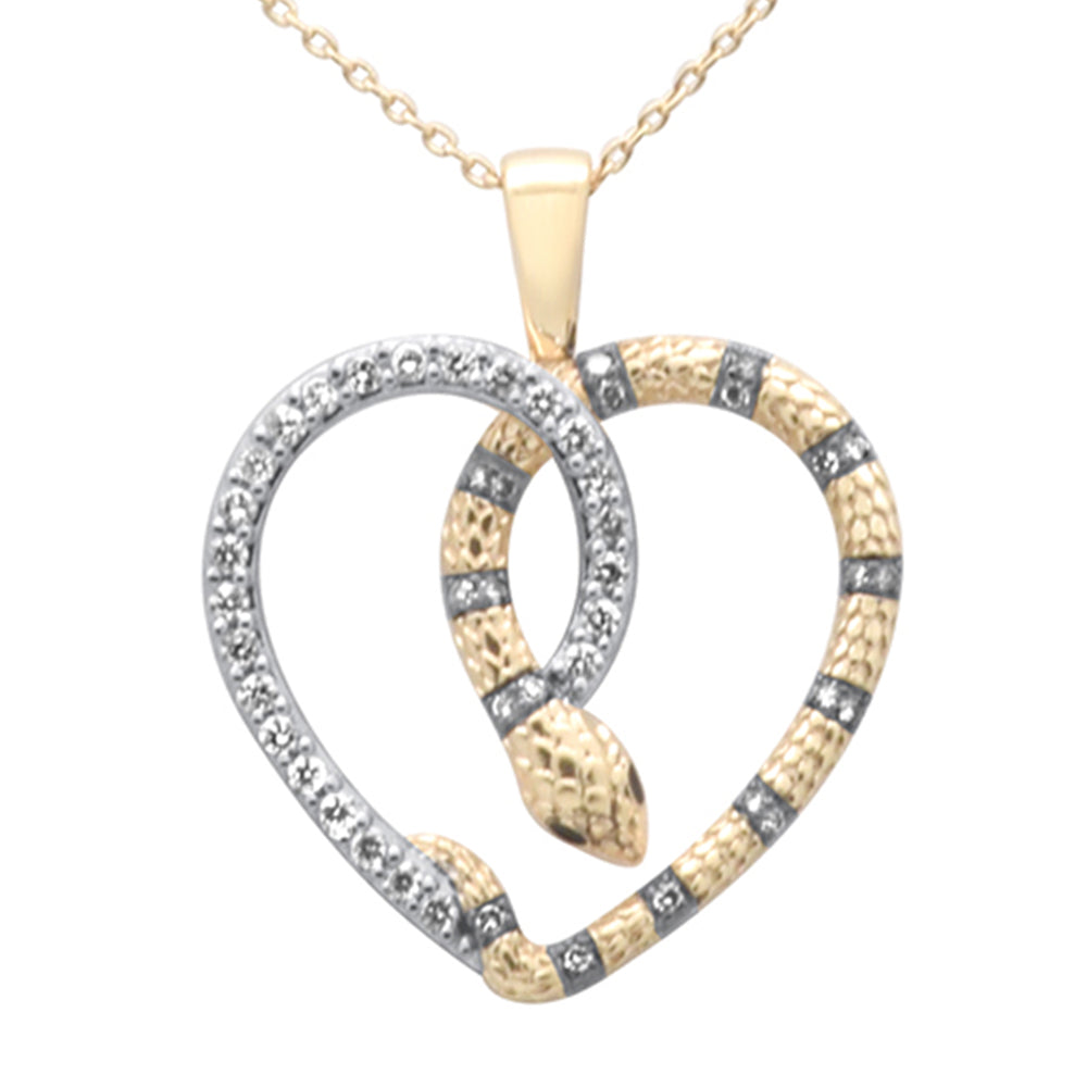 Golden Serpent Heart Diamond Pendant Necklace 18" - 14K Yellow Gold