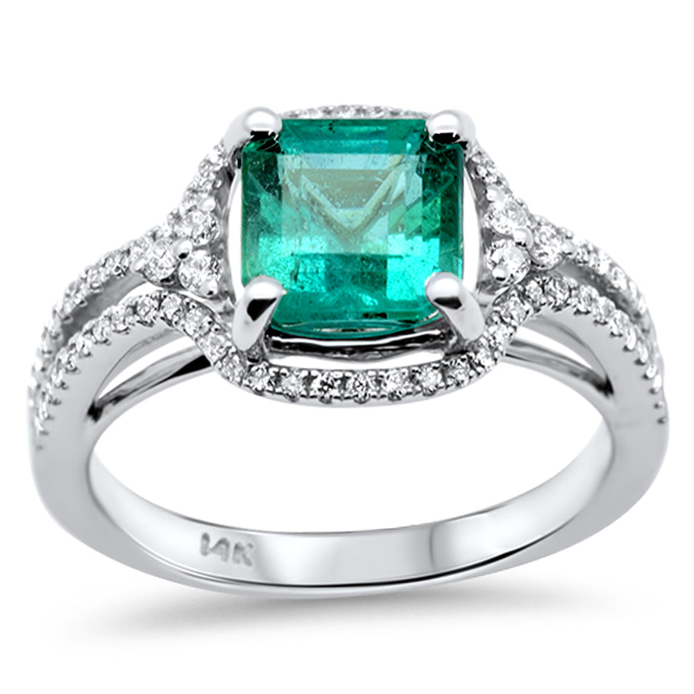 Emerald & Diamond Ring – 14K White Gold 6.5"