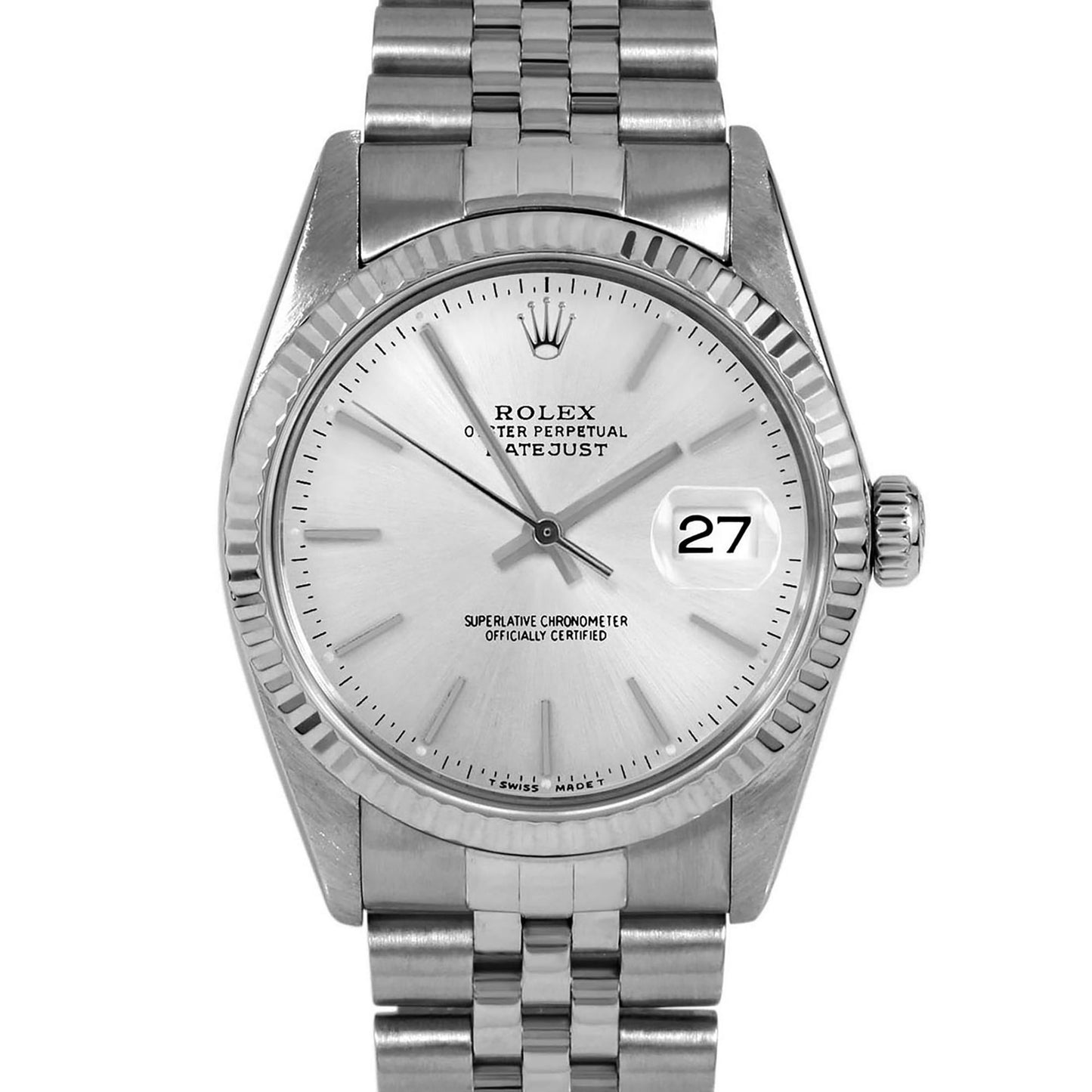 Pre-Owned Rolex 16014 Men's 36mm Datejust – Silver Stick Dial (3-Year Warranty)