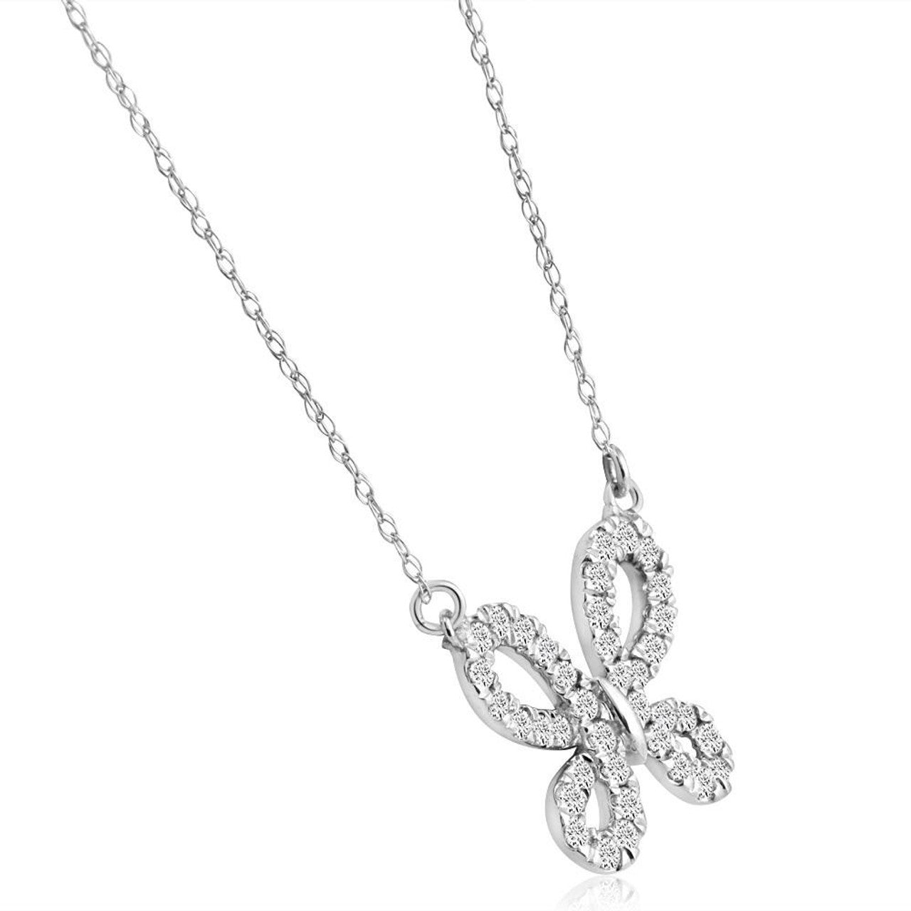 Natural Diamond Butterfly Necklace - 10K White Gold