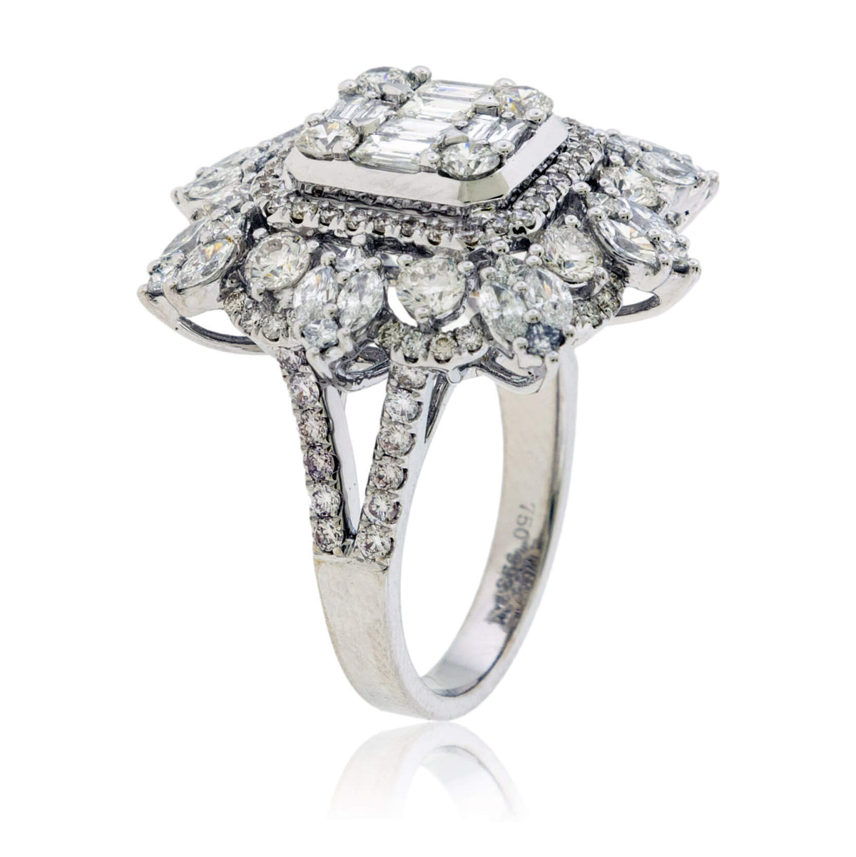Designer Cluster Diamond Ring - 18K White Gold