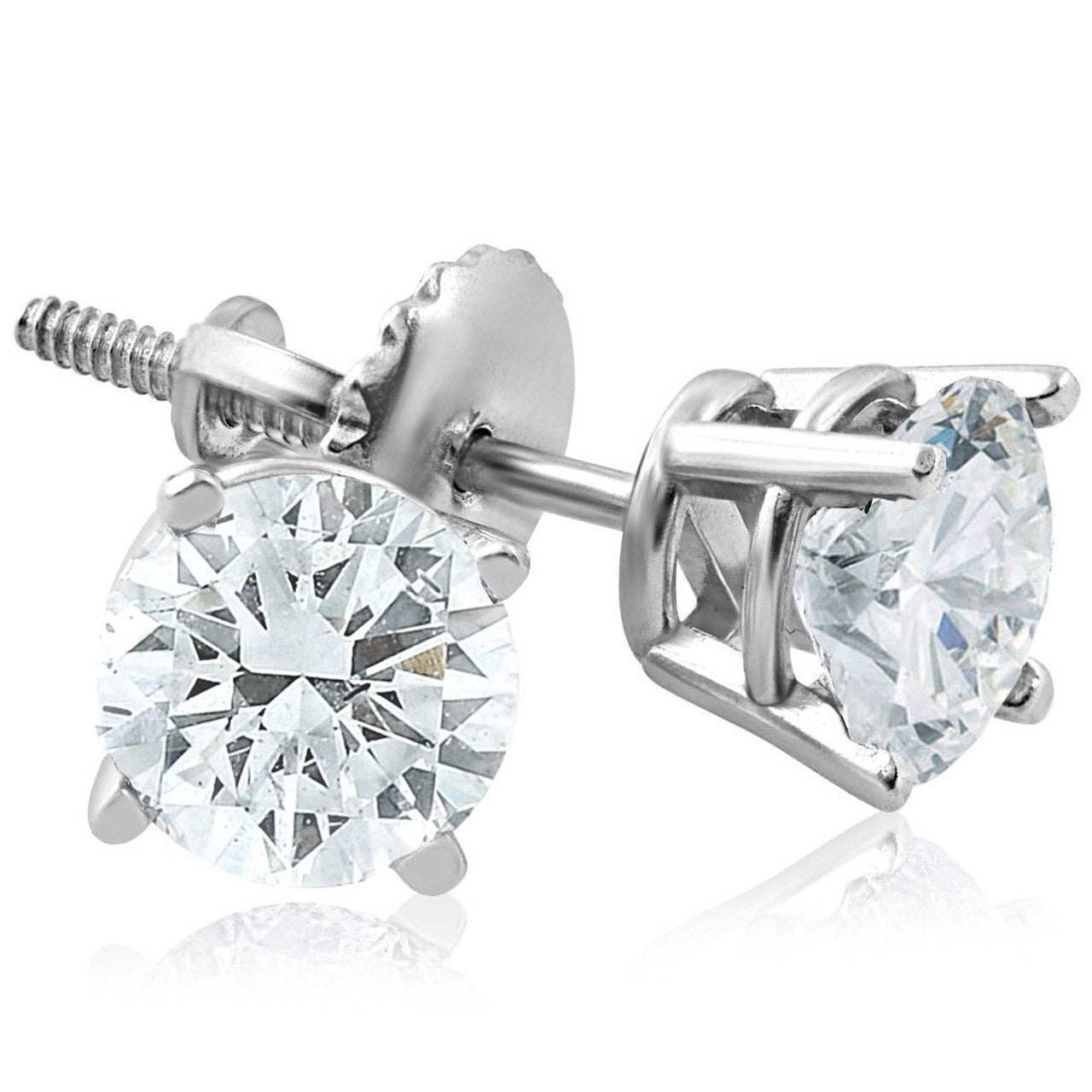 Natural Diamond Stud Earrings 1CT - 14K White Gold