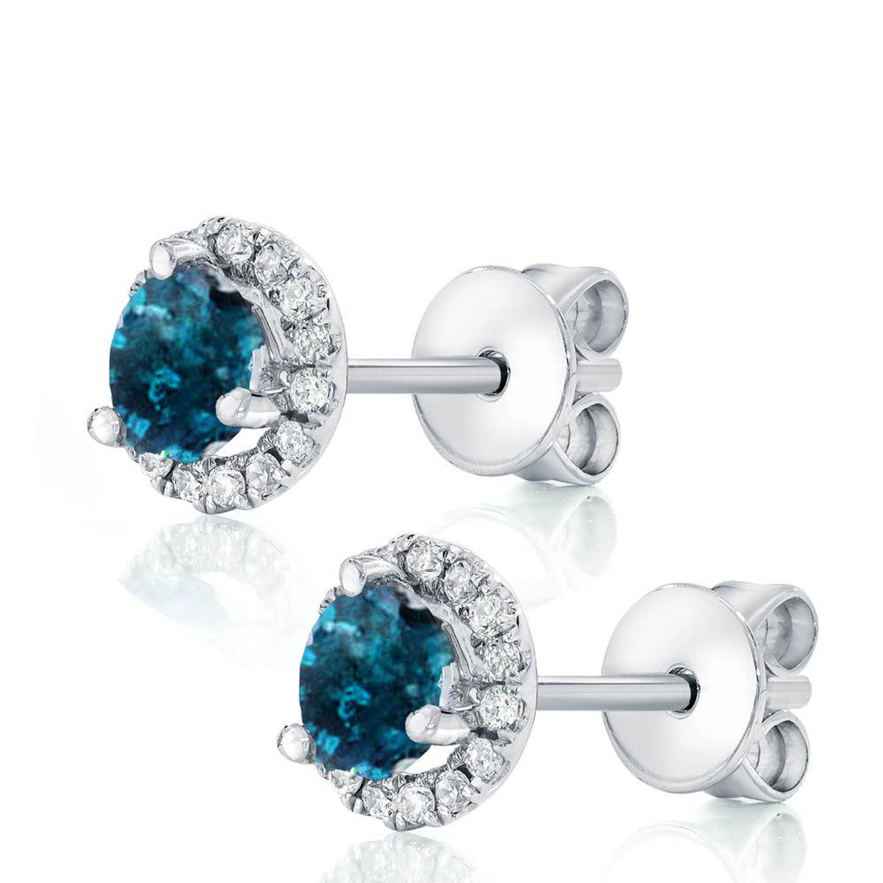 1CT Blue Diamond Halo Studs - 10K White Gold