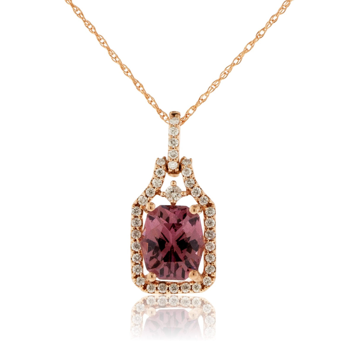Designer Pink Garnet & Diamond Pendant Necklace - 14K Rose Gold