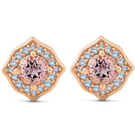 Center Pink Topaz Diamond Halo - 14K Rose Gold