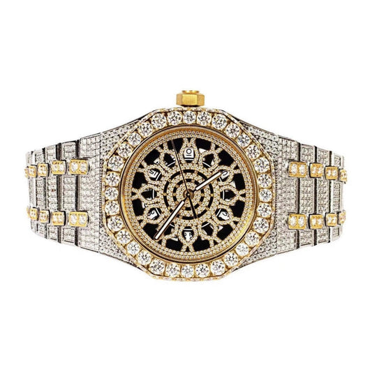 14K Two Tone Yellow Gold Stainless Steel 41MM Moissanite Skeleton Dial Men's Octagon Shape Designer Watch