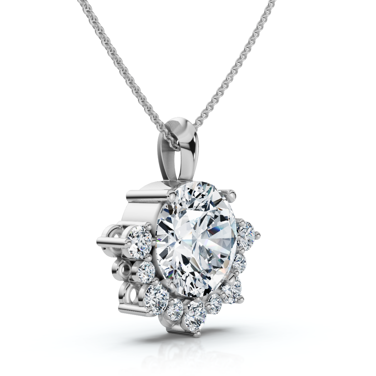 Starfire Diamond Pendant Necklace 18" - 14K White Gold