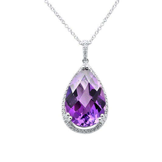 Amethyst & Diamond Pendant Necklace – 14K White Gold 18"