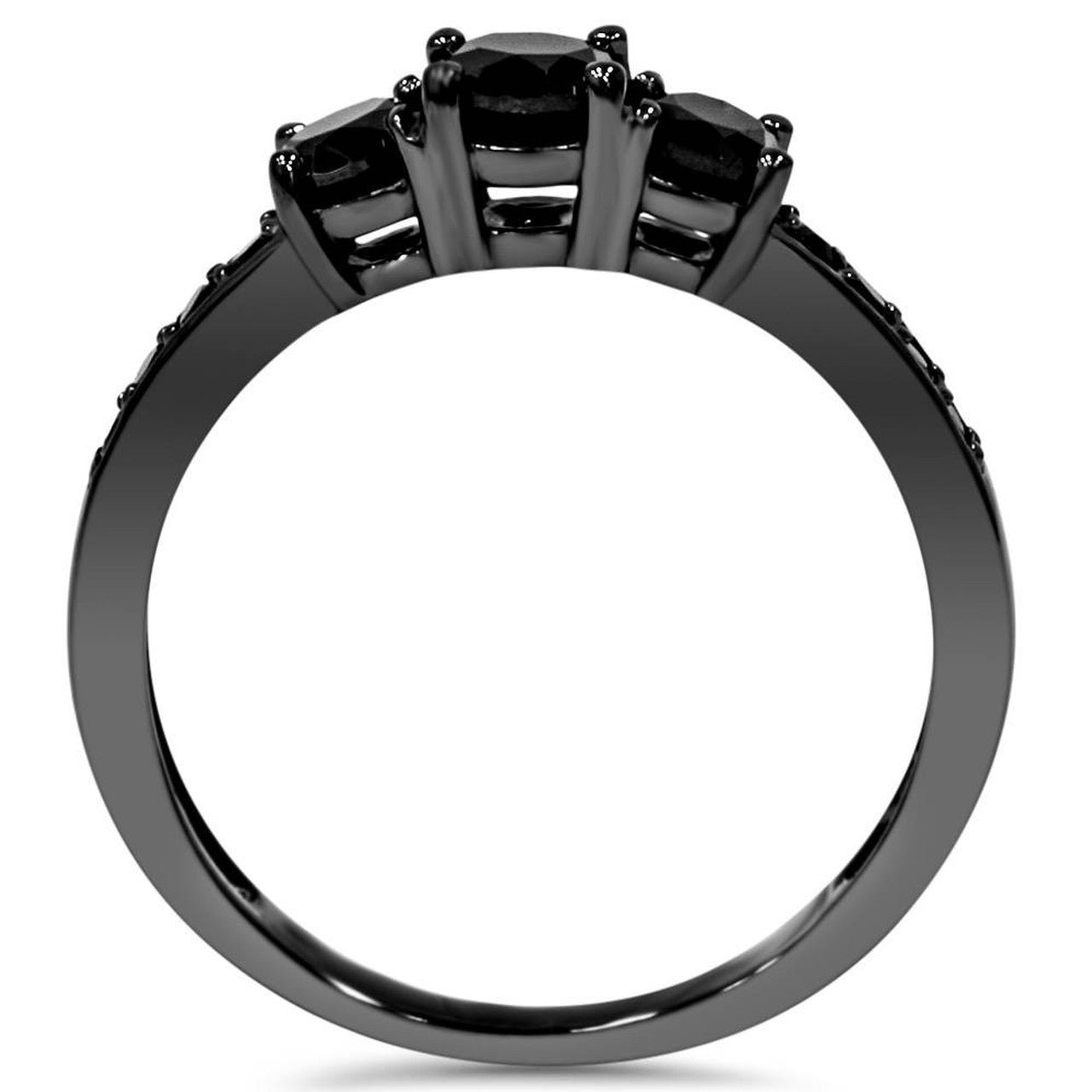 Black Diamond 3 Stone Center Ring 1 1/5CT - 10K Black Gold