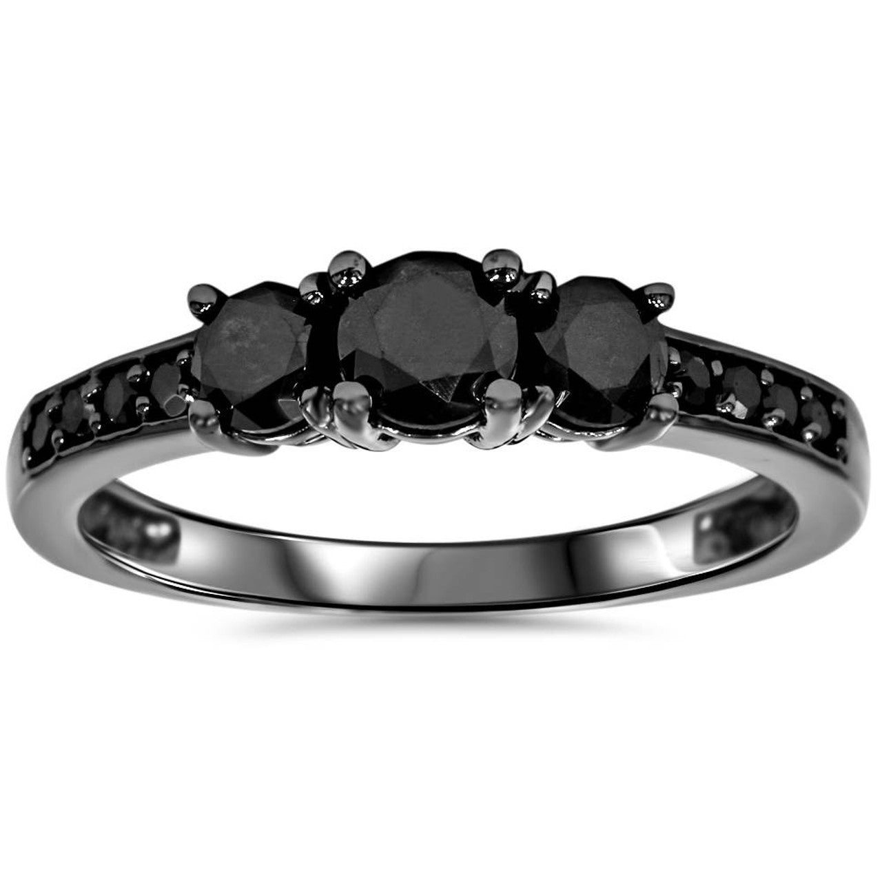 Black Diamond 3 Stone Center Ring 1 1/5CT - 10K Black Gold