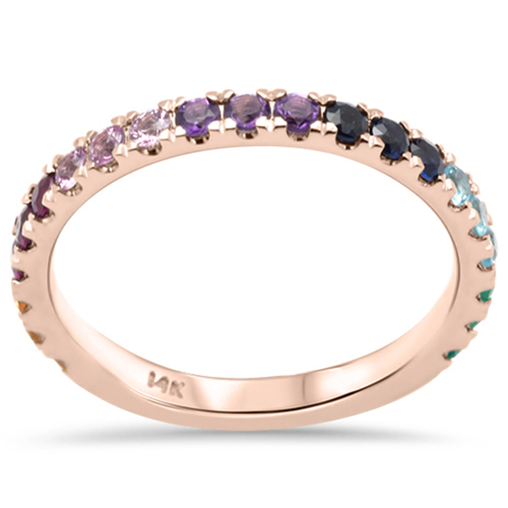 Evening to Dawn Multi Colored Gemstone Ring Band - 14K Rose Gold 7"
