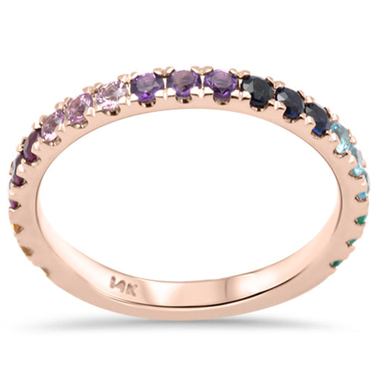 Evening to Dawn Multi Colored Gemstone Ring Band - 14K Rose Gold 7"