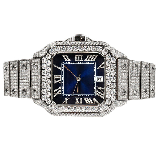 Men's Moissanite Watch 40mm Navy Blue Dial Automatic