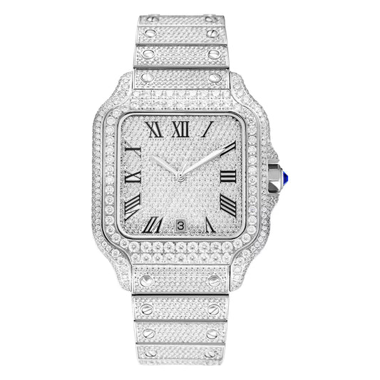 Full Bust Down VVS1 Roman Dial Moissanite Automatic Watch – Stainless Steel & Sapphire Crystal