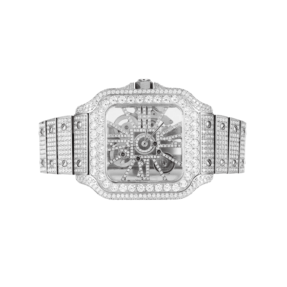 Stainless Steel Moissanite White Tone Skeleton Dial Men's Watch