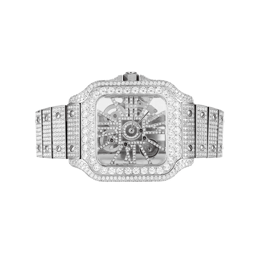 Stainless Steel Moissanite White Tone Skeleton Dial Men's Watch