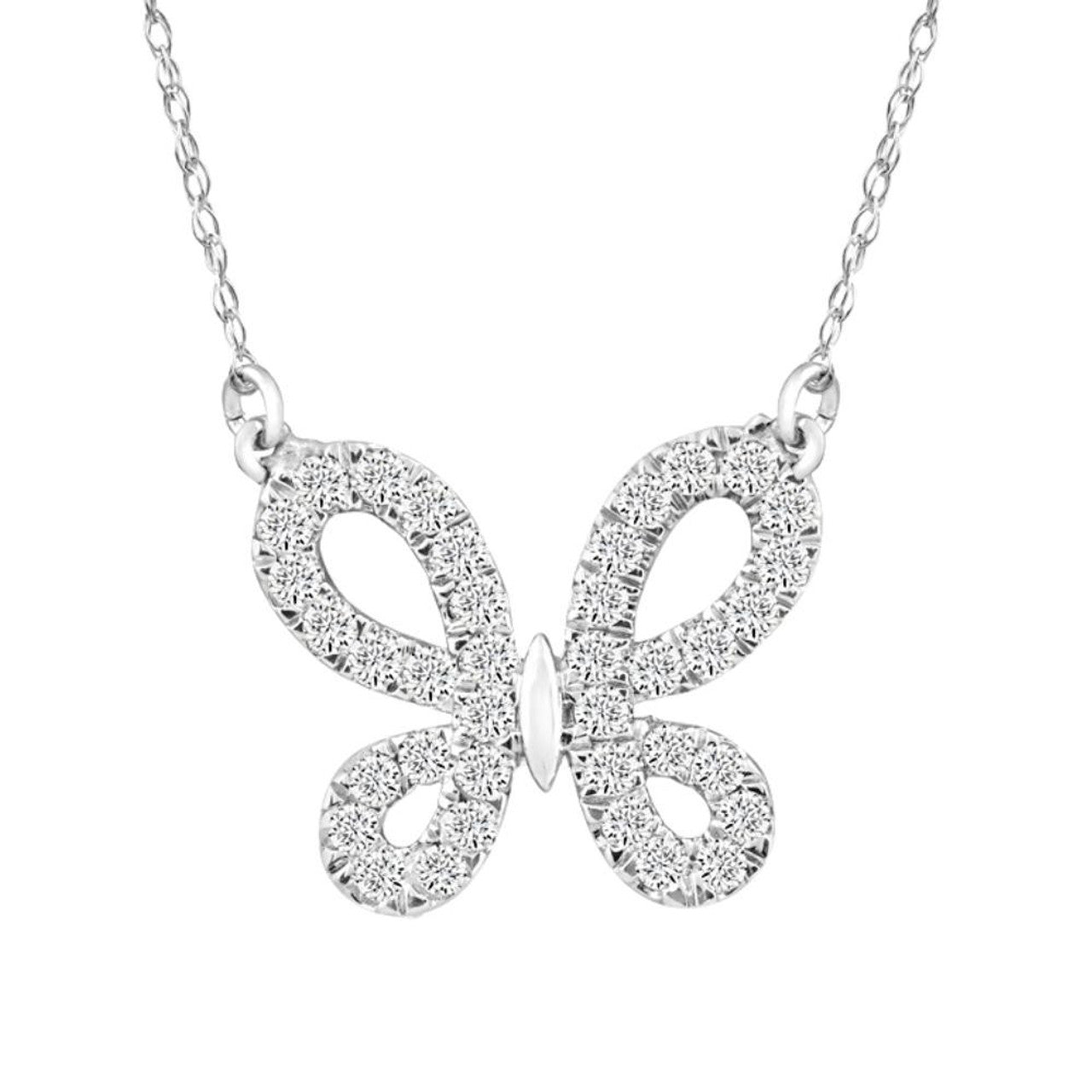 Natural Diamond Butterfly Necklace - 10K White Gold