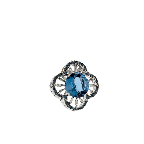 Azure Bloom Blue Topaz Quatrefoil Diamond Pendant - 14K White Gold