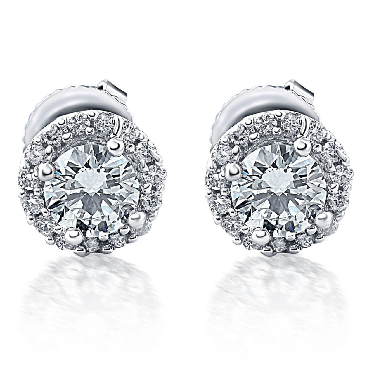 Natural Diamond Halo Stud Earrings - 10K White Gold