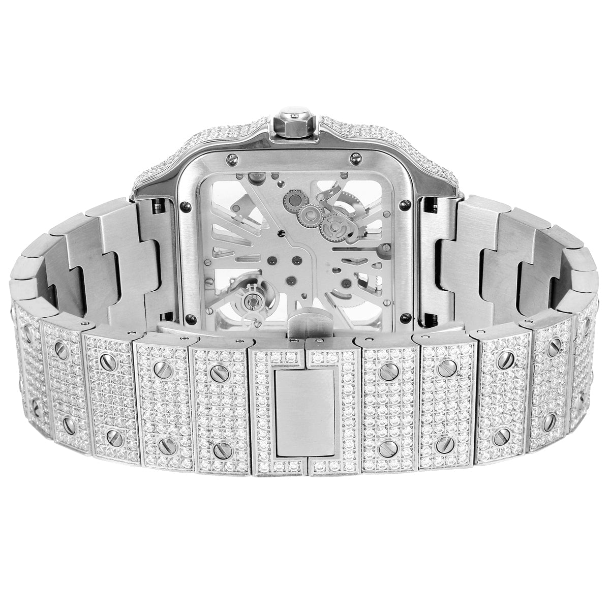 Stainless Steel Moissanite White Tone Skeleton Dial Men's Watch