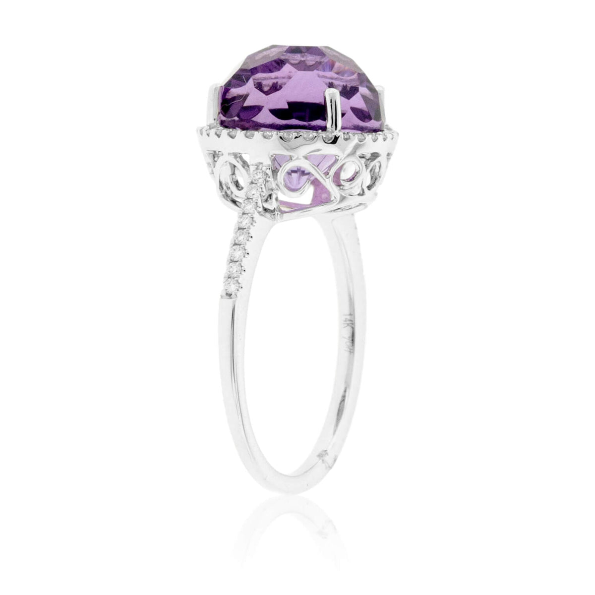 Fancy Amethyst & Diamond Halo Ring - 14K White Gold
