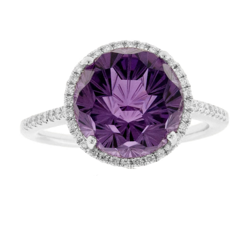 Fancy Amethyst & Diamond Halo Ring - 14K White Gold