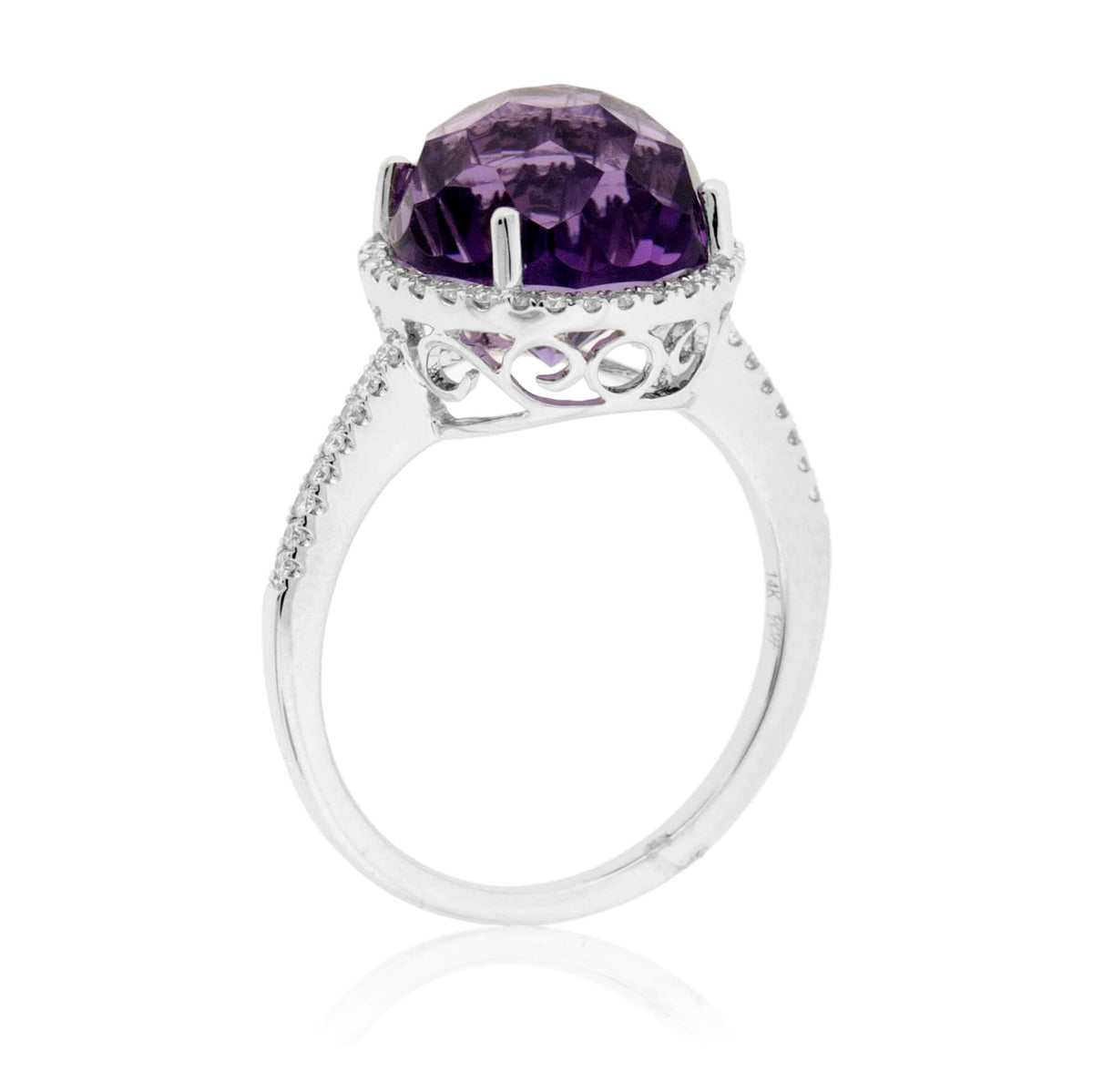 Fancy Amethyst & Diamond Halo Ring - 14K White Gold