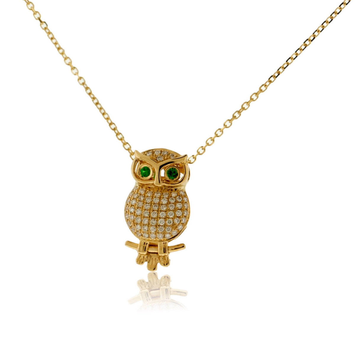 Who Ever Said Luxury Owl Tsavorite Garnet & Diamond Pendant Necklace - 18K Yellow Gold
