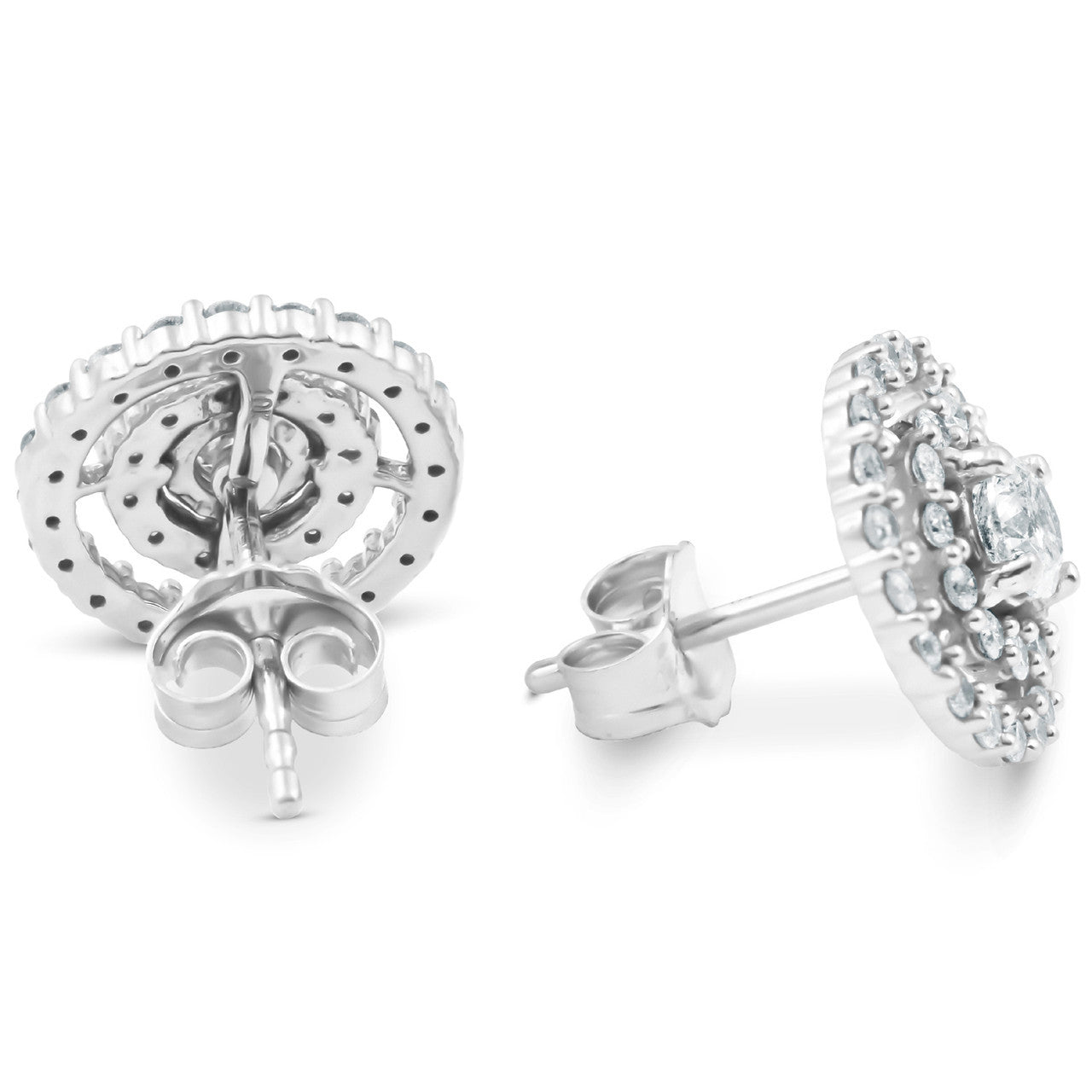 Double Halo Diamond Stud Earrings - 10K White Gold