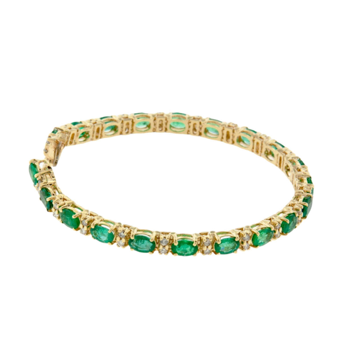 Emerald & Diamond Tennis Bracelet - 14K Yellow Gold