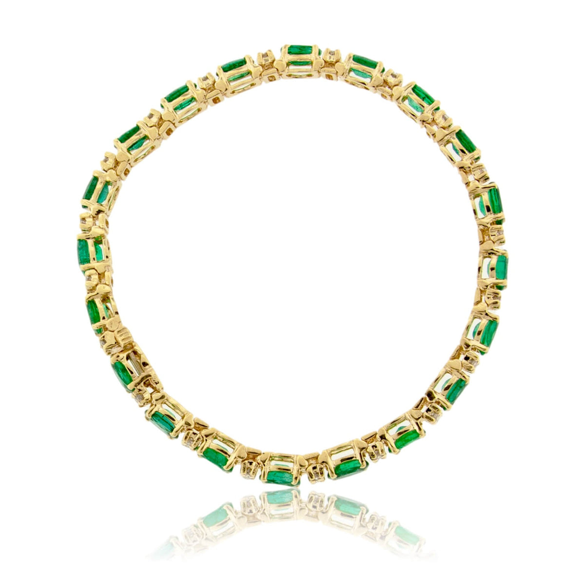 Emerald & Diamond Tennis Bracelet - 14K Yellow Gold