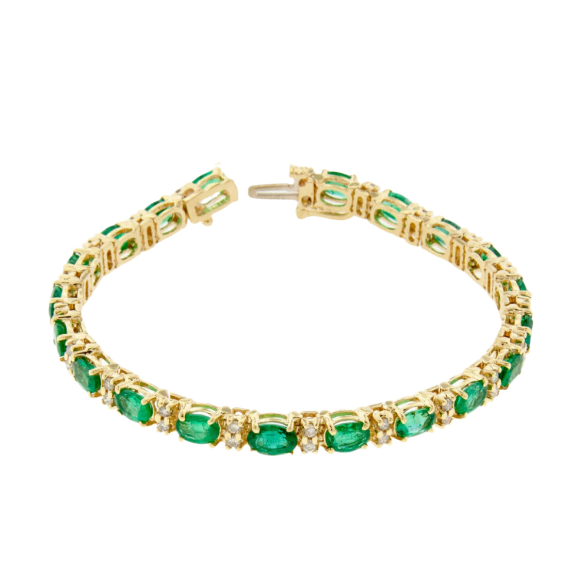 Emerald & Diamond Tennis Bracelet - 14K Yellow Gold