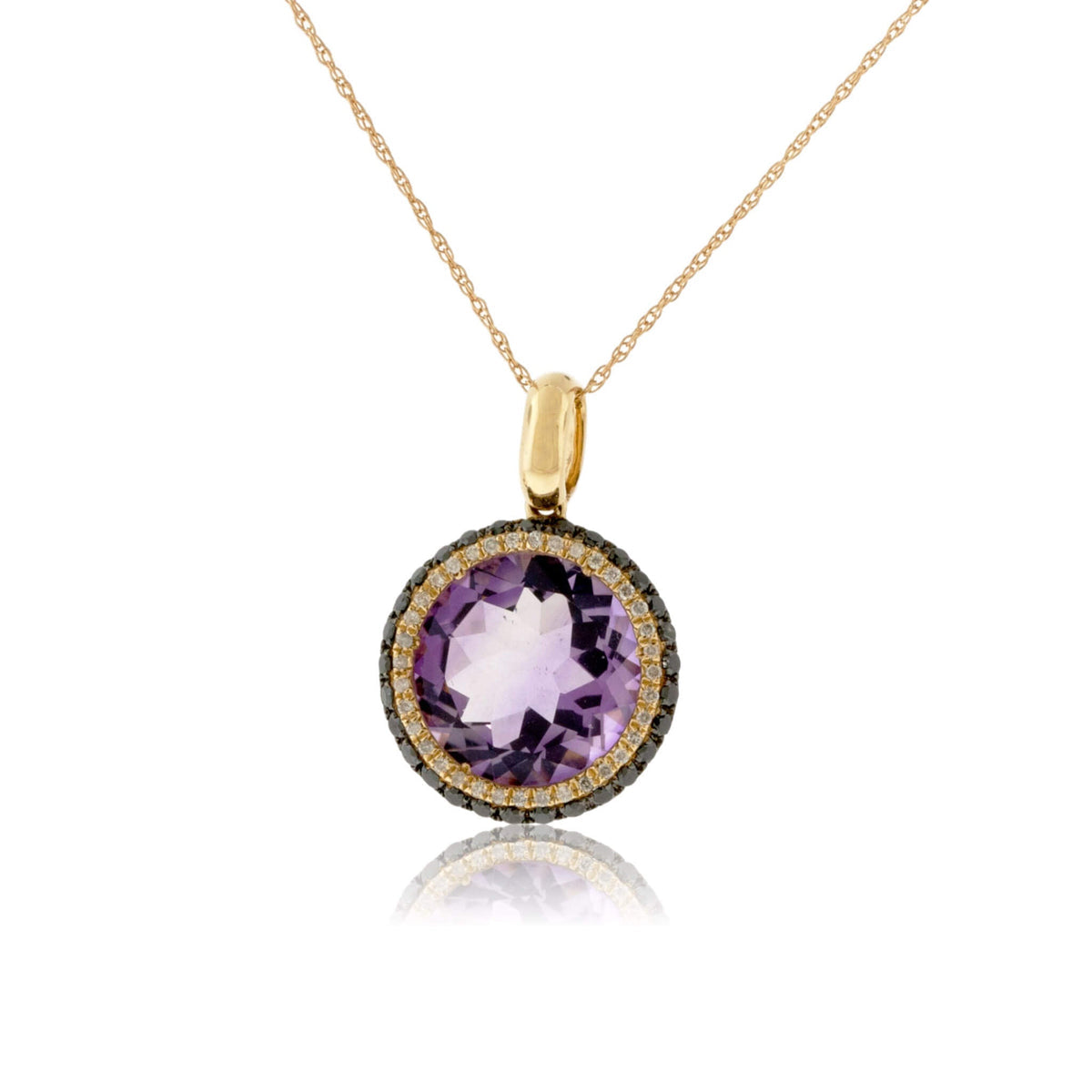 Darker Sides Amethyst Diamond Halo Necklace - 14K Yellow Gold