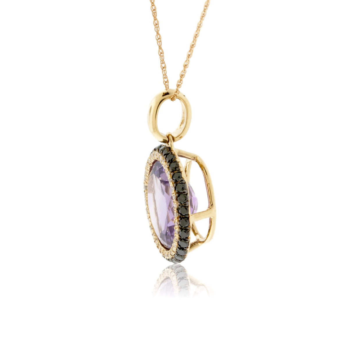 Darker Sides Amethyst Diamond Halo Necklace - 14K Yellow Gold