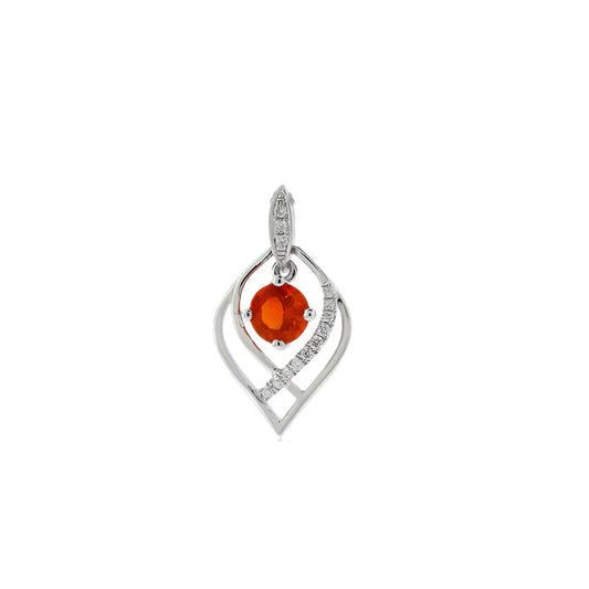 Sunfire Glow Fire Opal & Diamond Pendant - 14K White Gold