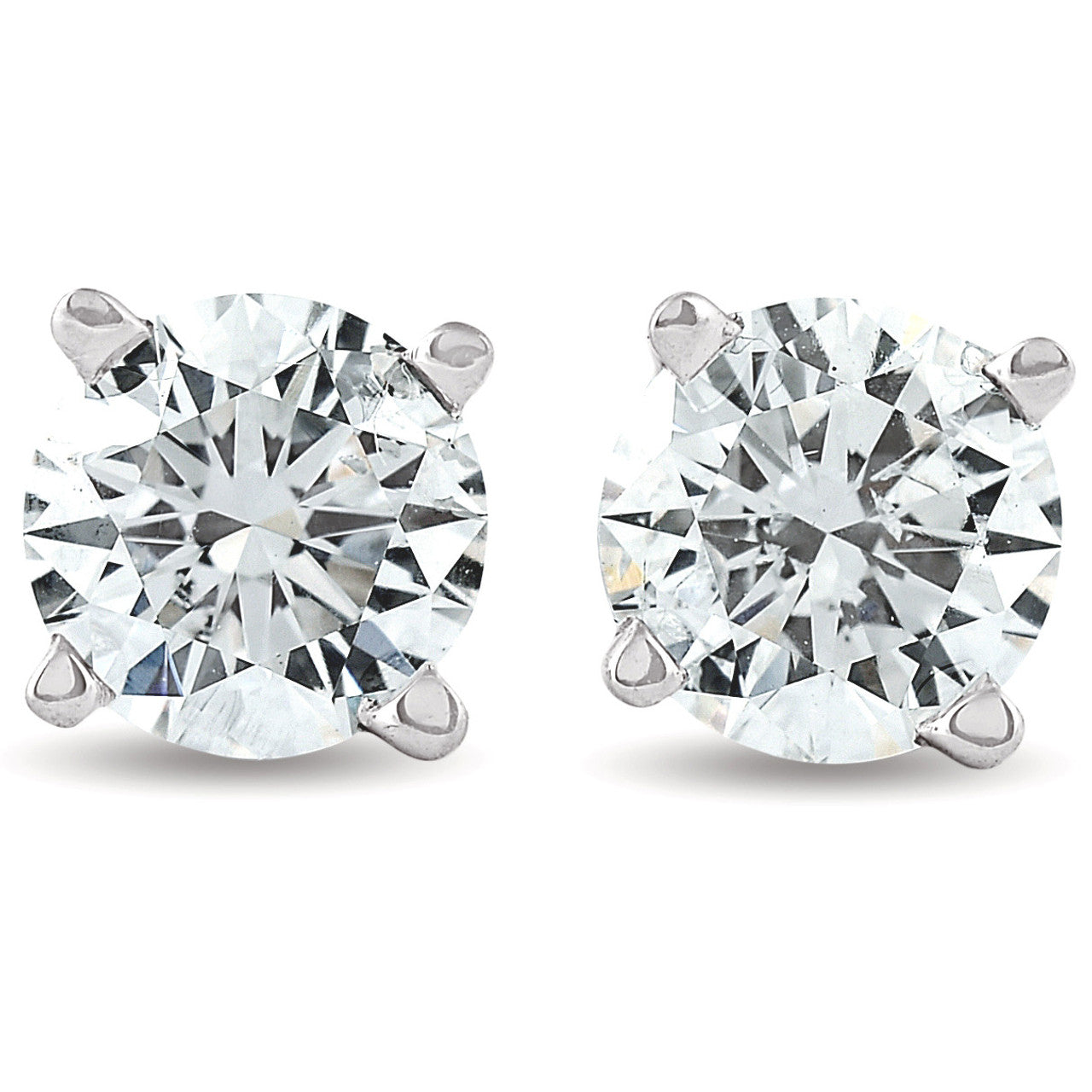 Natural Diamond Stud Earrings 1CT - 14K White Gold