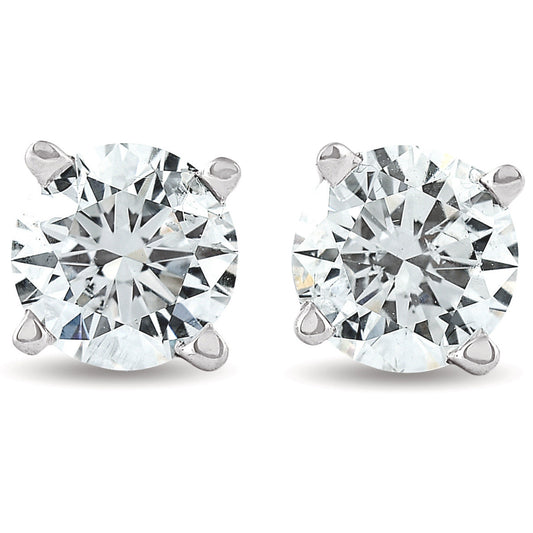 Natural Diamond Stud Earrings 1CT - 14K White Gold