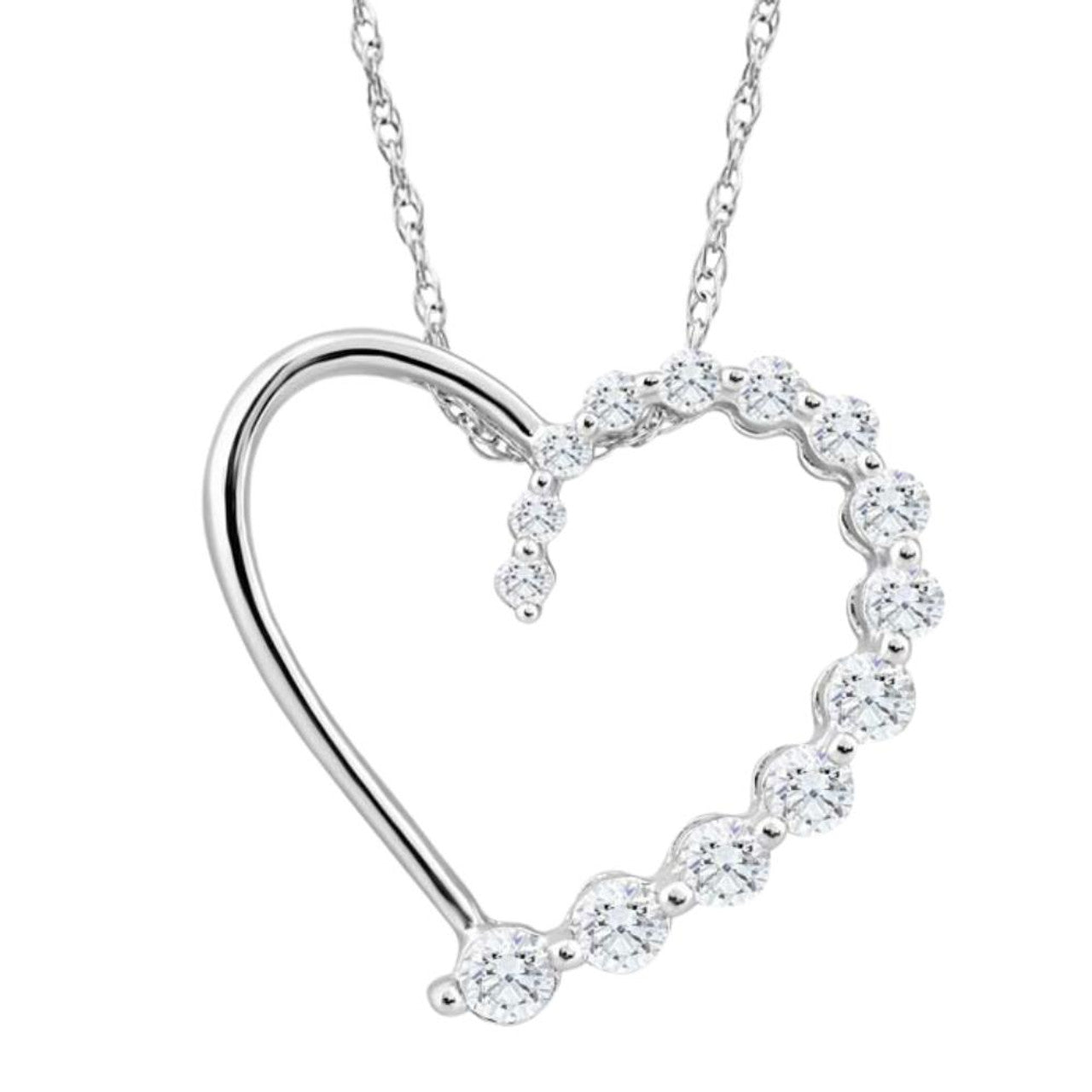Graduated Diamond Heart Pendant Necklace - 10K White Gold