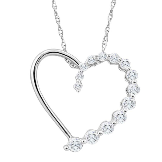 Graduated Diamond Heart Pendant Necklace - 10K White Gold