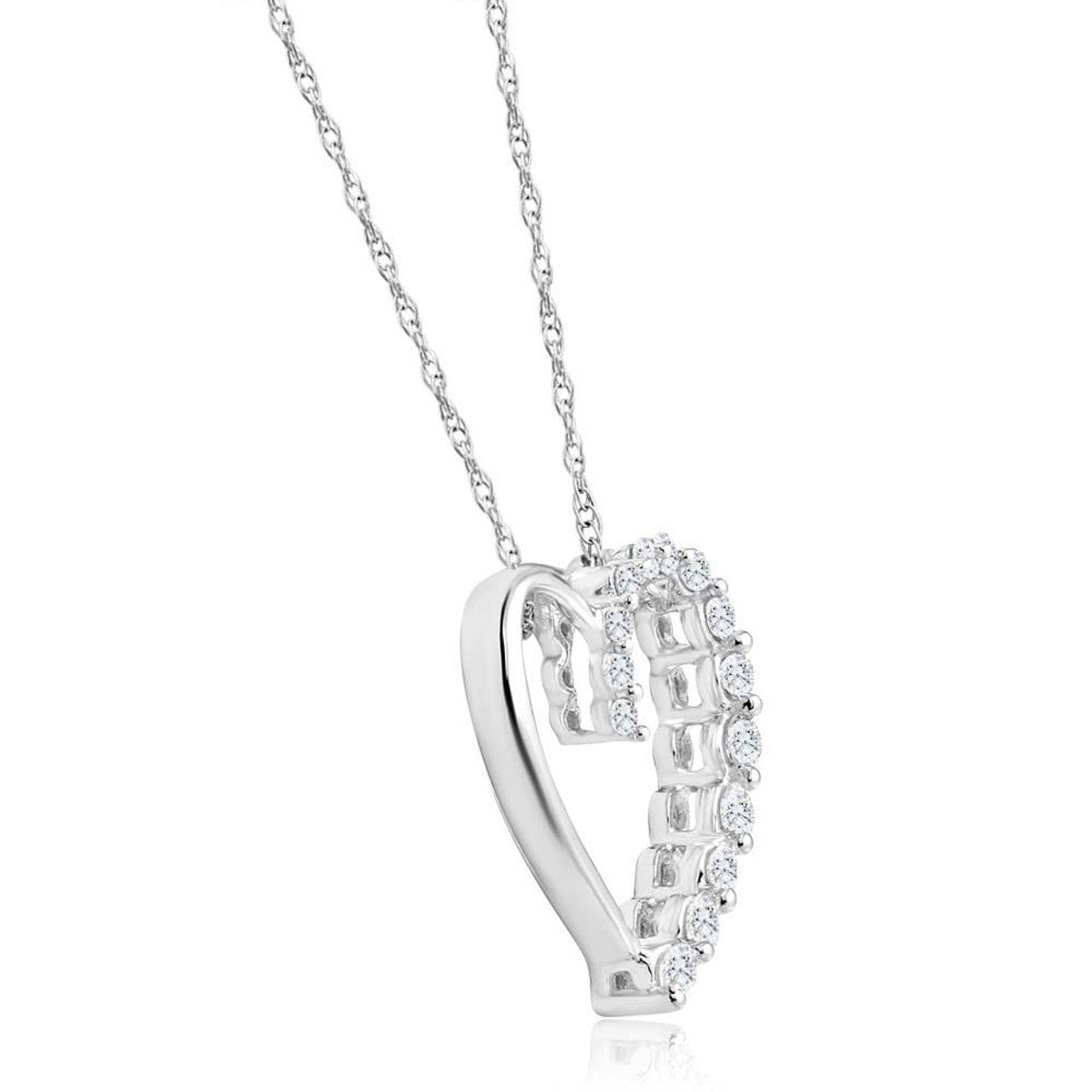 Graduated Diamond Heart Pendant Necklace - 10K White Gold