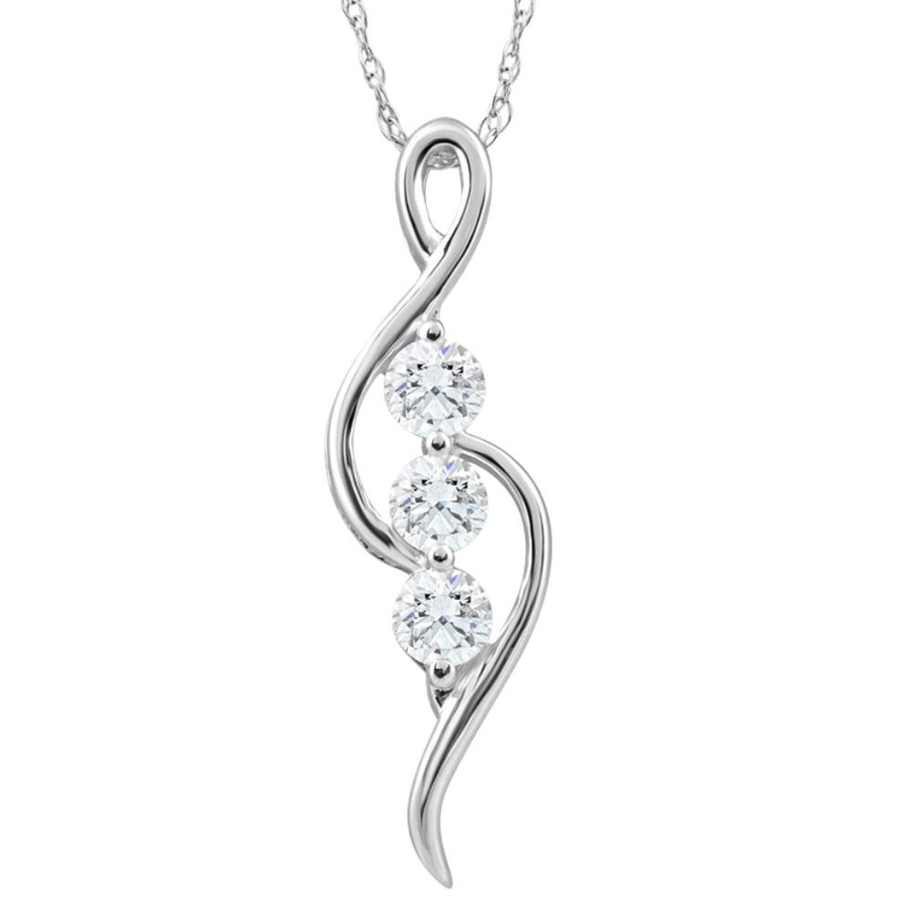 Three-Stone Pendant Treble Clef Diamond Pendant Necklace - 10K White Gold